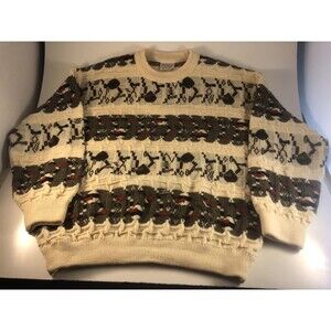 Vtg Carlo Alberto Cream Sweater 3D XL Pullover Crewneck 100% Pure Merino Wool